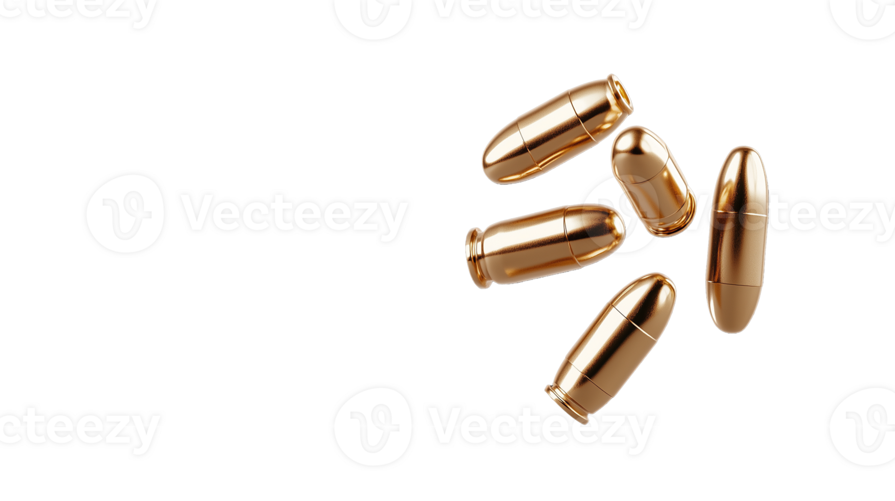 Golden bullet casings scattered on transparent background png