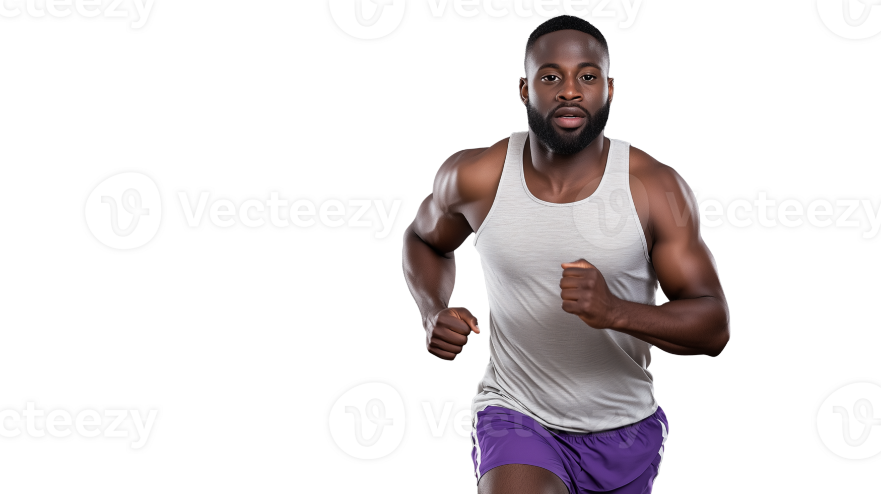 Athletic man running in gray tank top with transparent background png