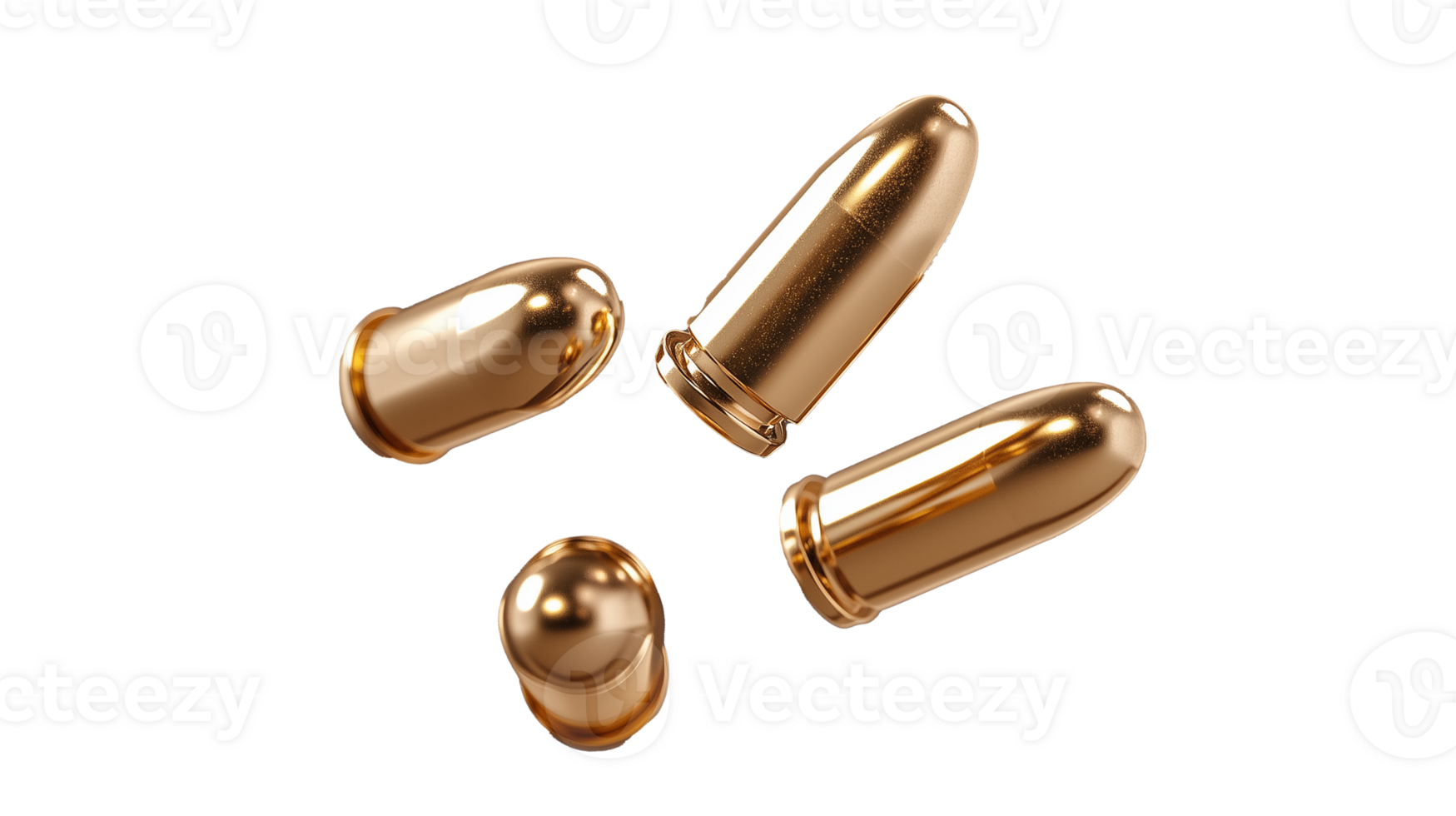 Golden bullet casings on transparent background for visual effects and graphics png
