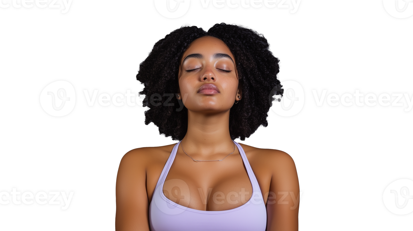 Serene Woman with Closed Eyes in Purple Top on Transparent Background png