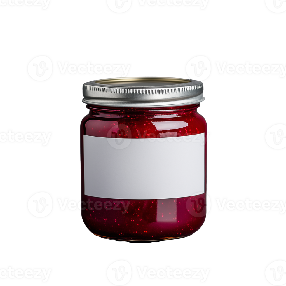 Raspberry jam jar with blank label on transparent background png