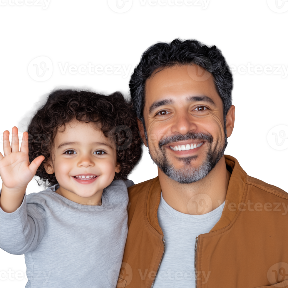 Smiling father and child portrait on transparent background, joyful interaction and connection png