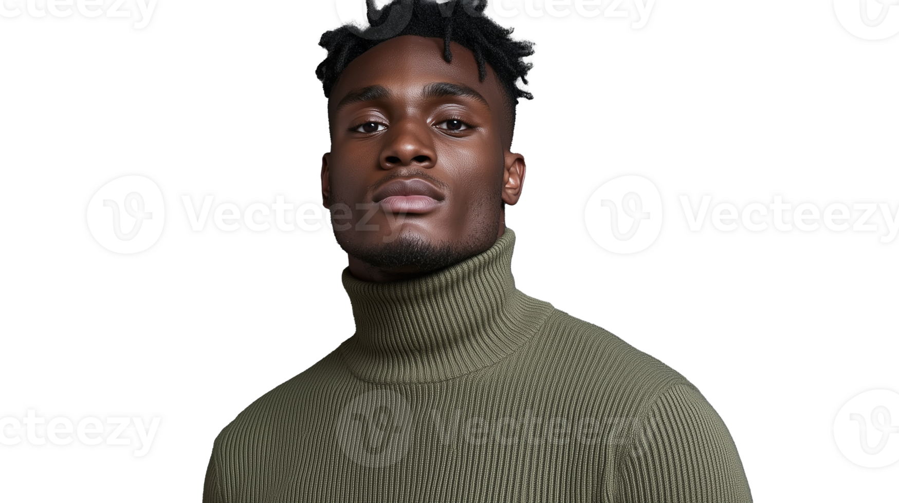 Confident man in green turtleneck sweater on transparent background png