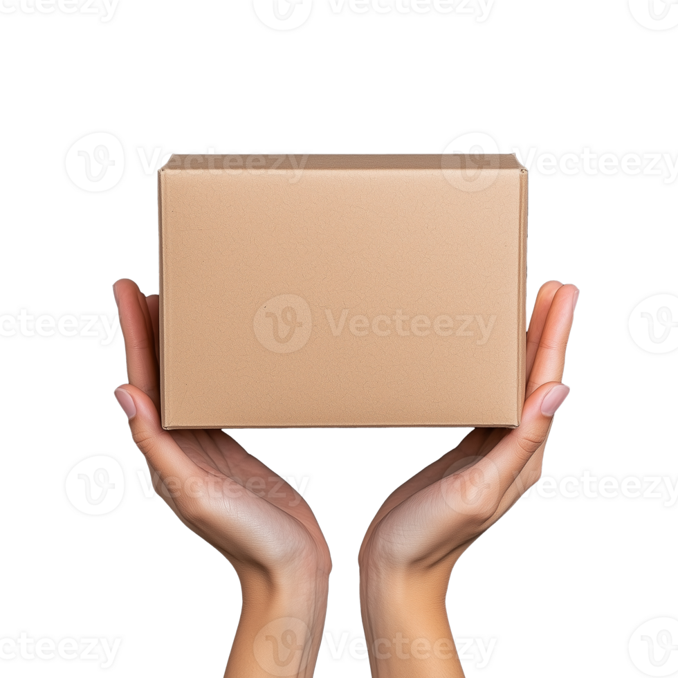 Hands Holding a Brown Box with Transparent Background for Product Display png