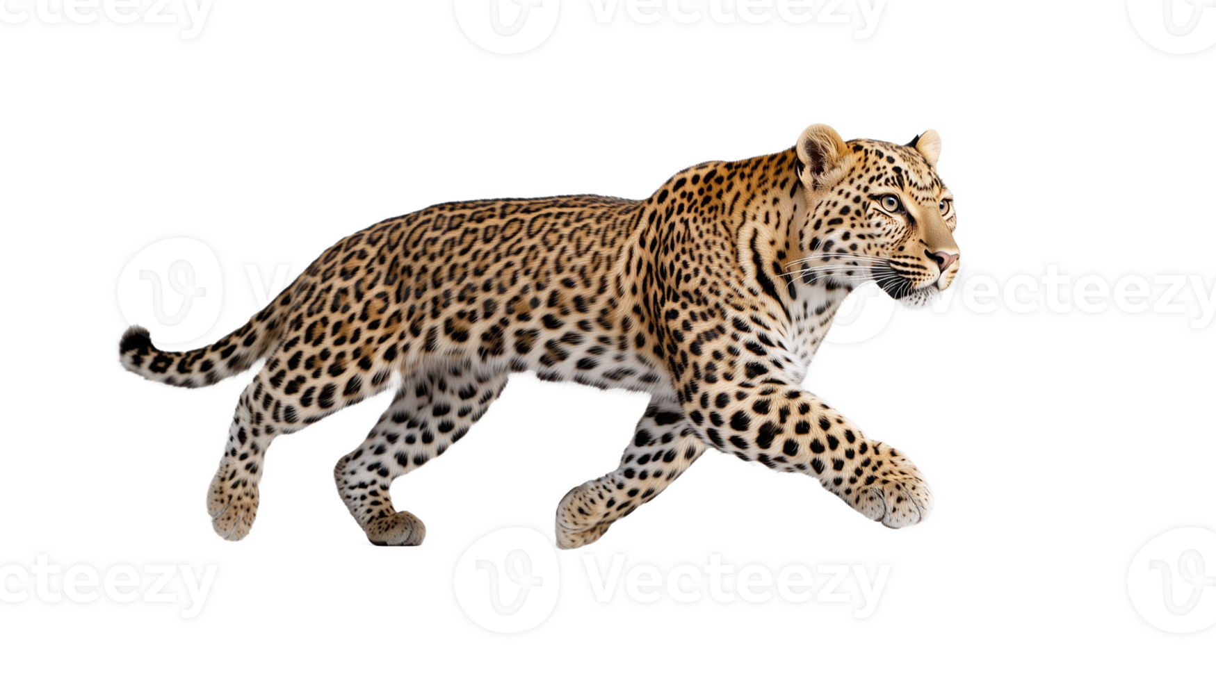 Leopard in motion with realistic details on transparent background png