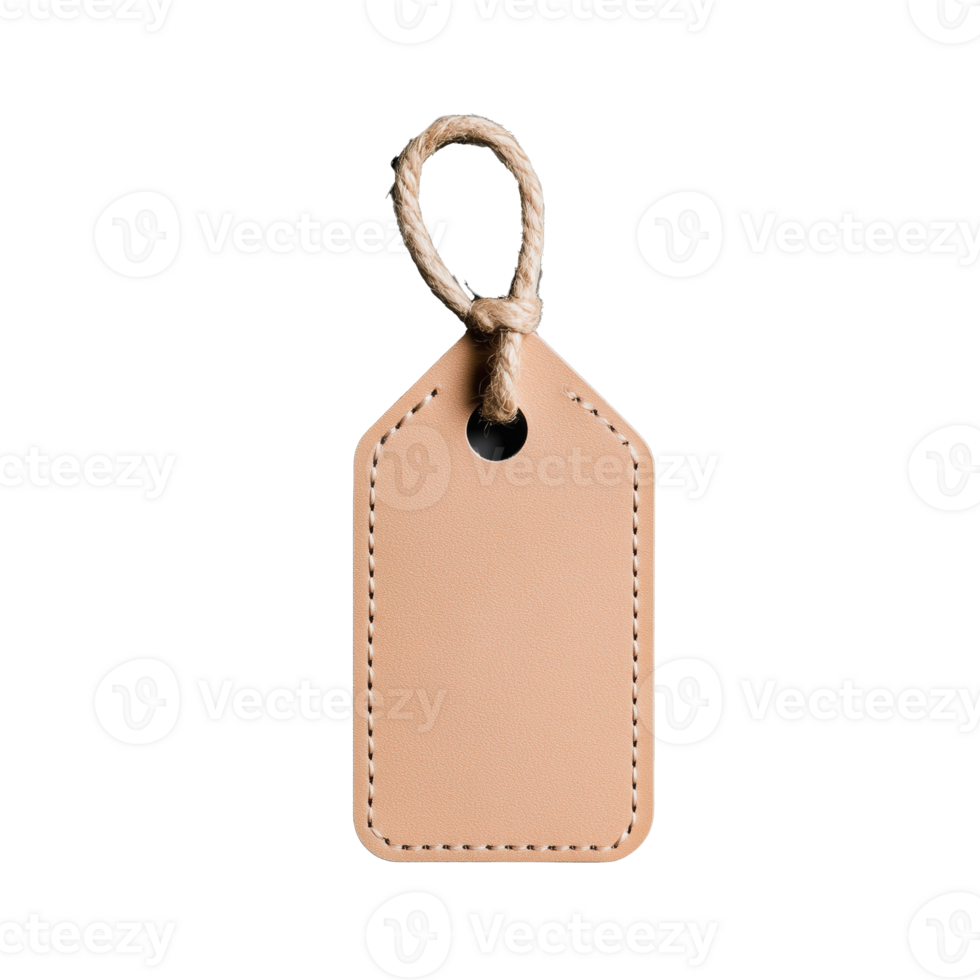 Leather Tag with String Loop on Transparent Background png