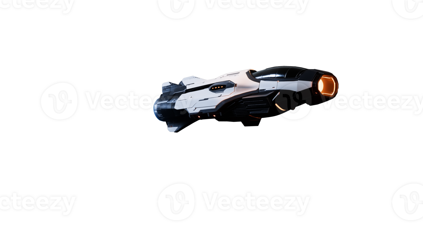 Futuristic spaceship design with sleek lines and glowing details on transparent background png