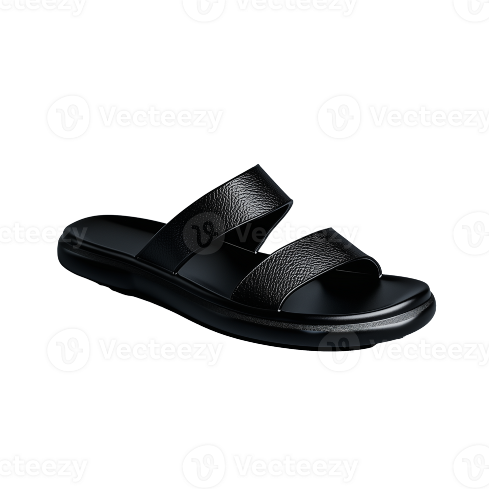 Black Strap Sandal with Glossy Finish on Transparent Background png
