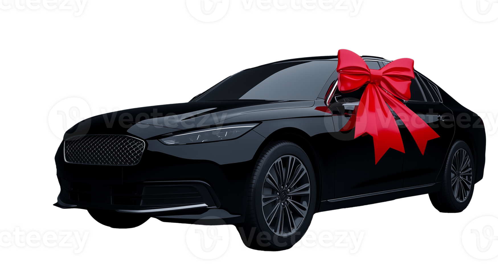 Elegant black car with a red bow on transparent background png