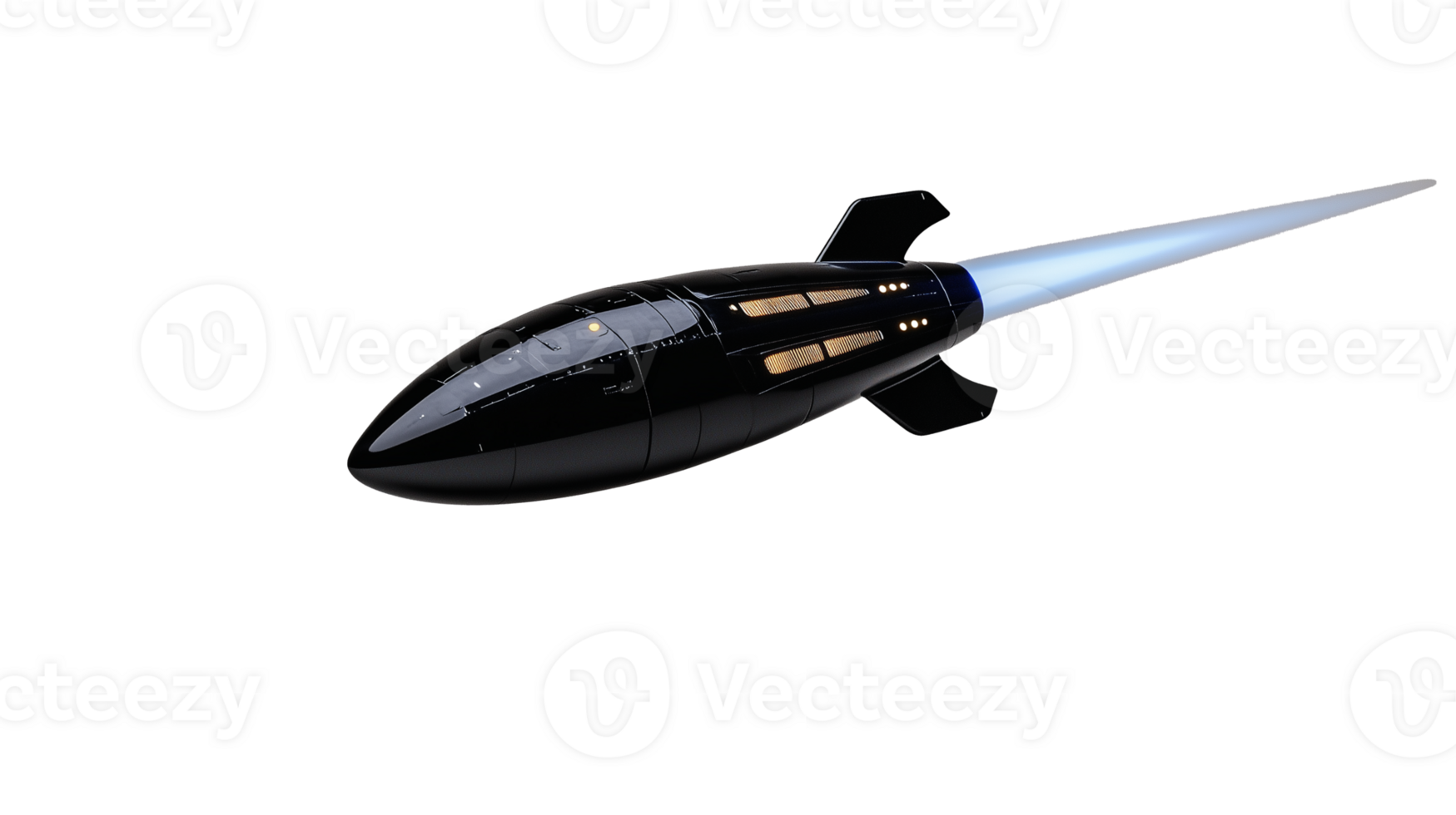 Rocket ship design with sleek body and bright exhaust on transparent background png