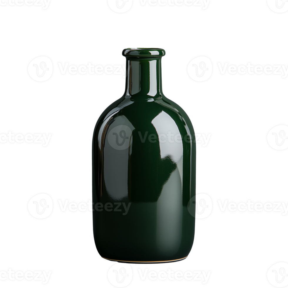 Green ceramic bottle with glossy finish on transparent background png