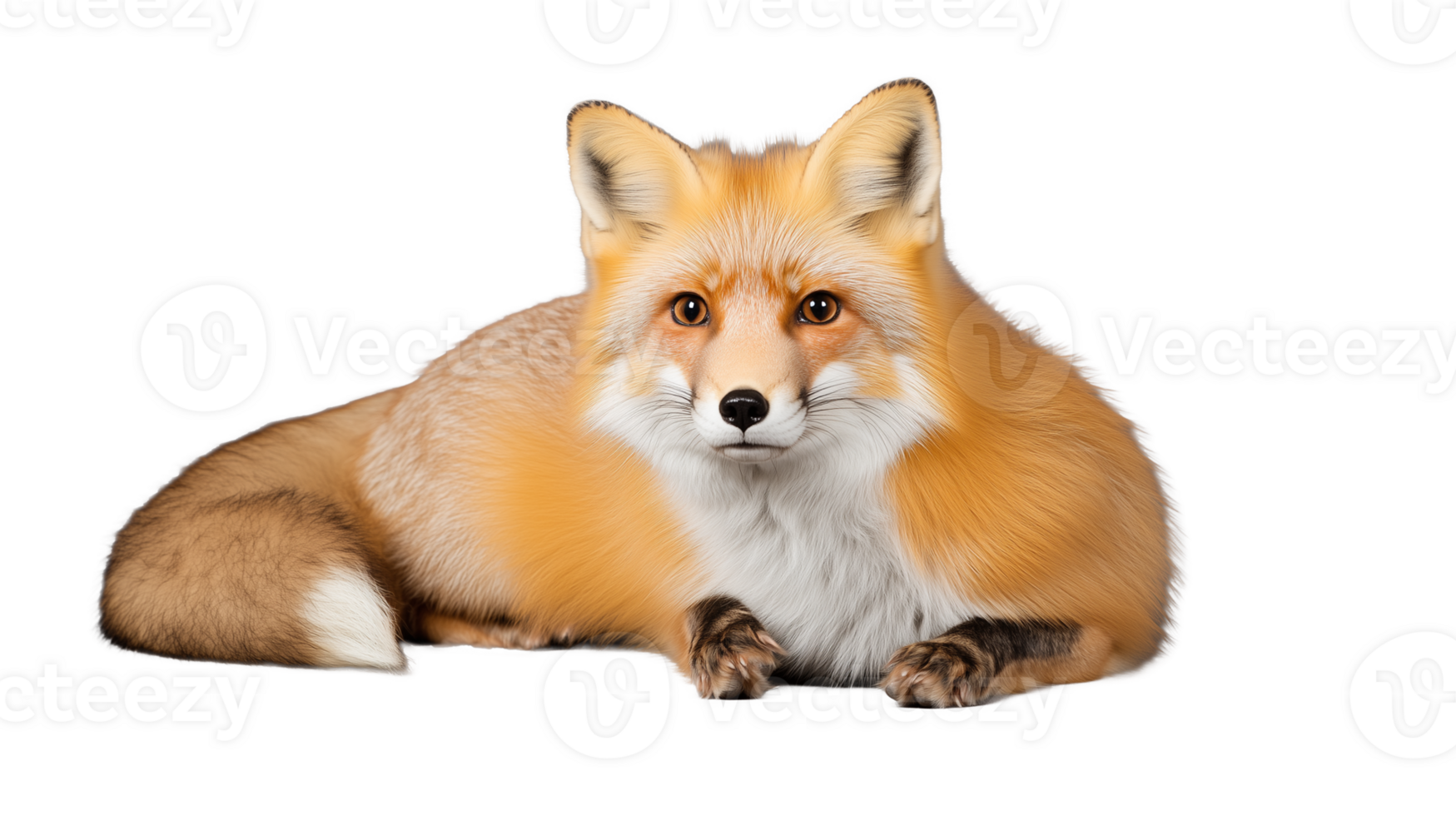 Red fox resting gracefully on transparent background png