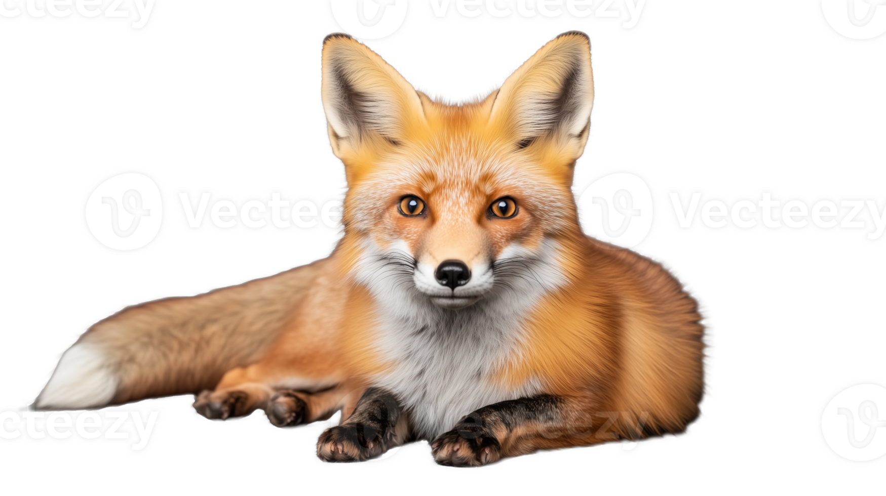 Realistic fox resting on ground with transparent background png