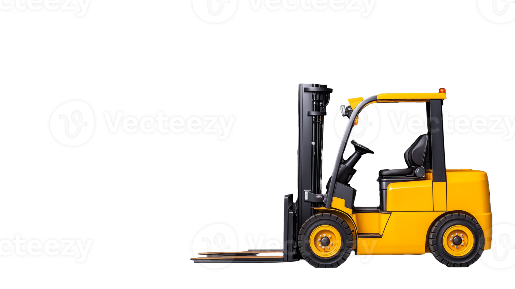 Forklift vehicle in bright yellow color on transparent background for industrial use png