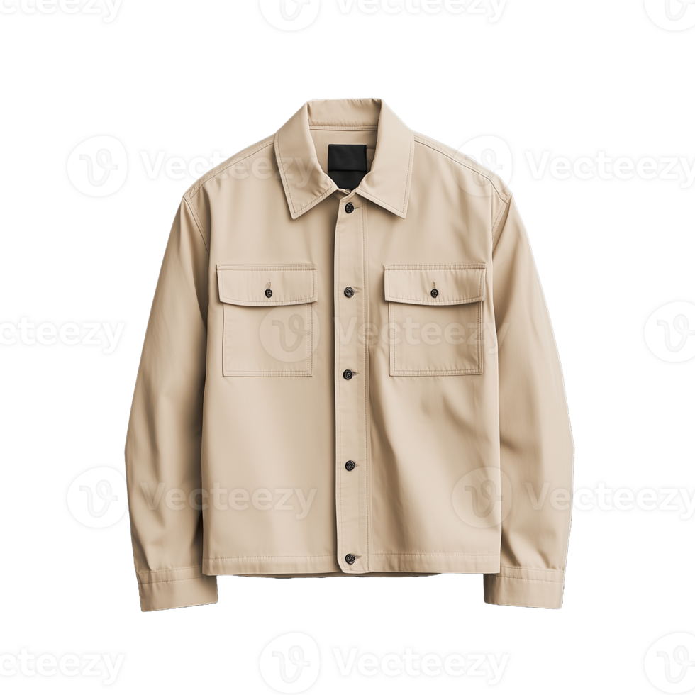 Beige button-up shirt with pockets on a transparent background png