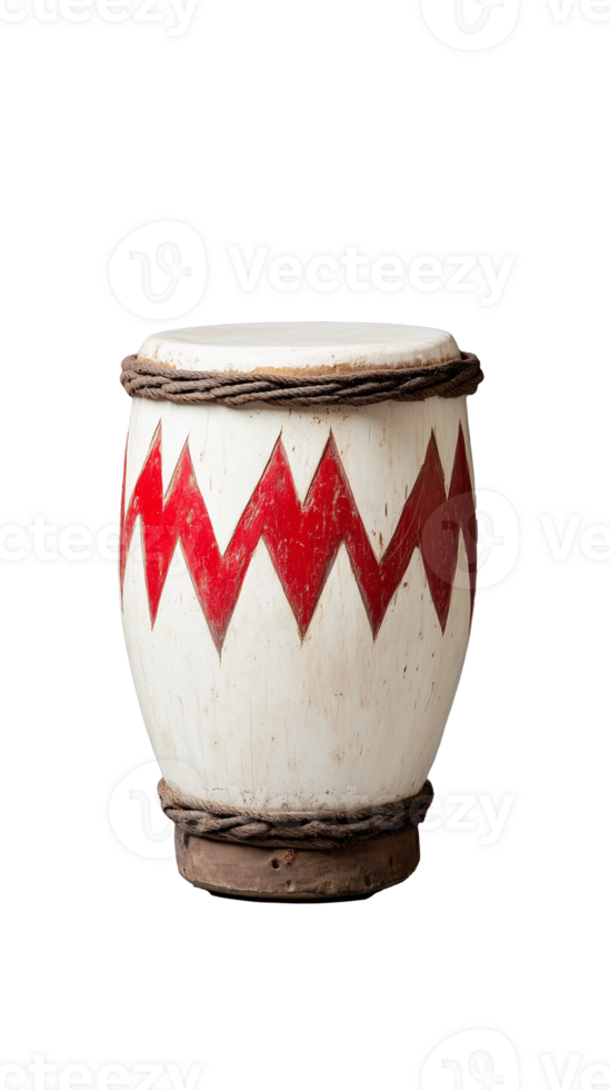 Traditional drum with red zigzag pattern on transparent background png