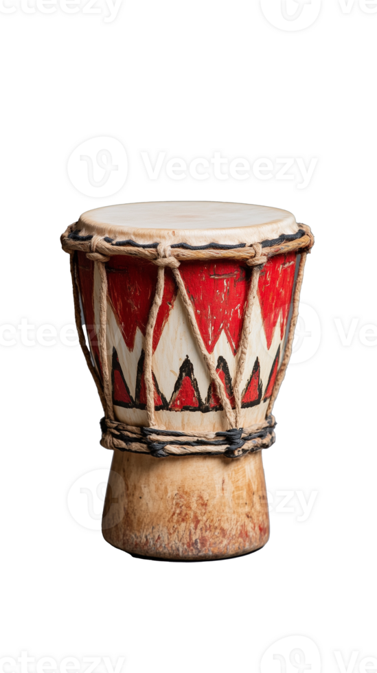 Traditional African Drum with Red and White Design on Transparent Background png