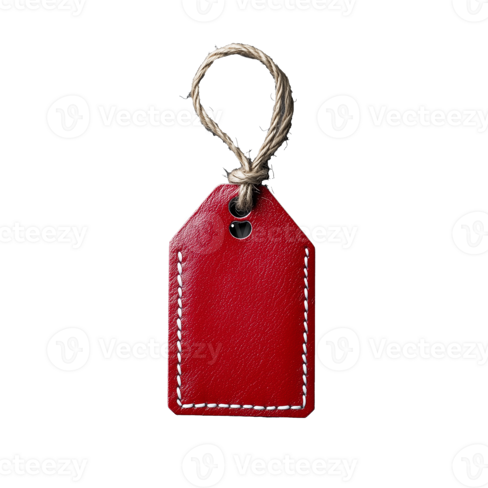 Red Leather Tag with String on Transparent Background png