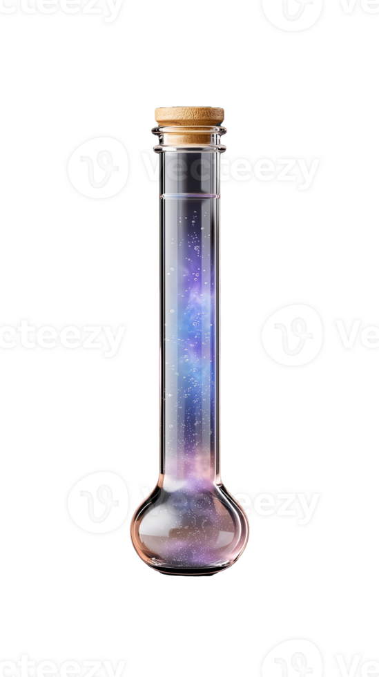 Colorful glass test tube with cosmic liquid and transparent background png