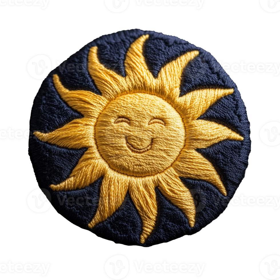 Happy smiling sun design with vibrant rays on transparent background png