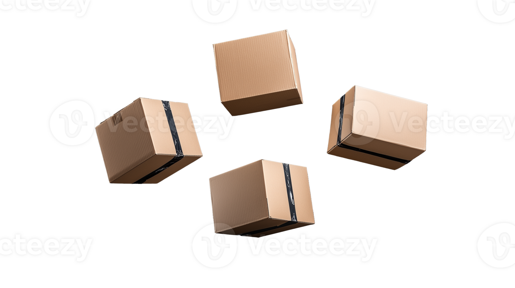 Cardboard boxes floating in mid-air with transparent background png