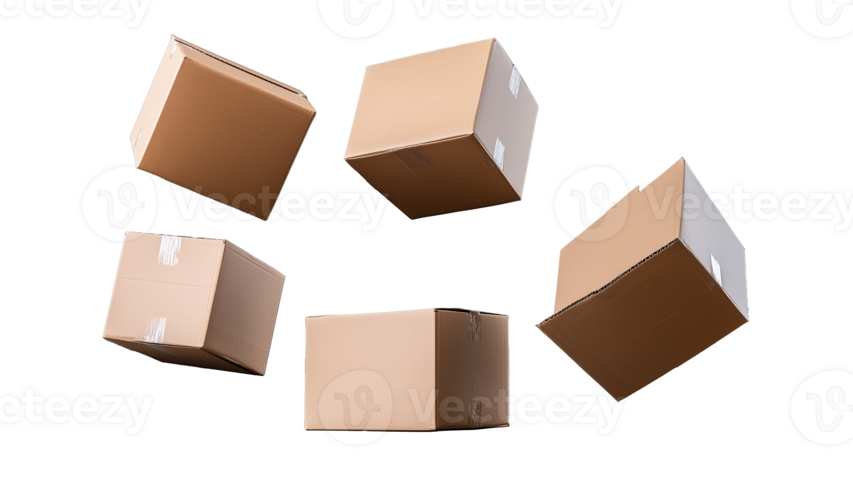 Cardboard boxes in various orientations with transparent background png