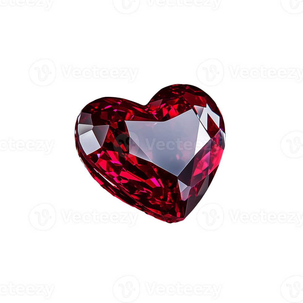 Heart-shaped ruby gemstone with sparkling facets on transparent background png