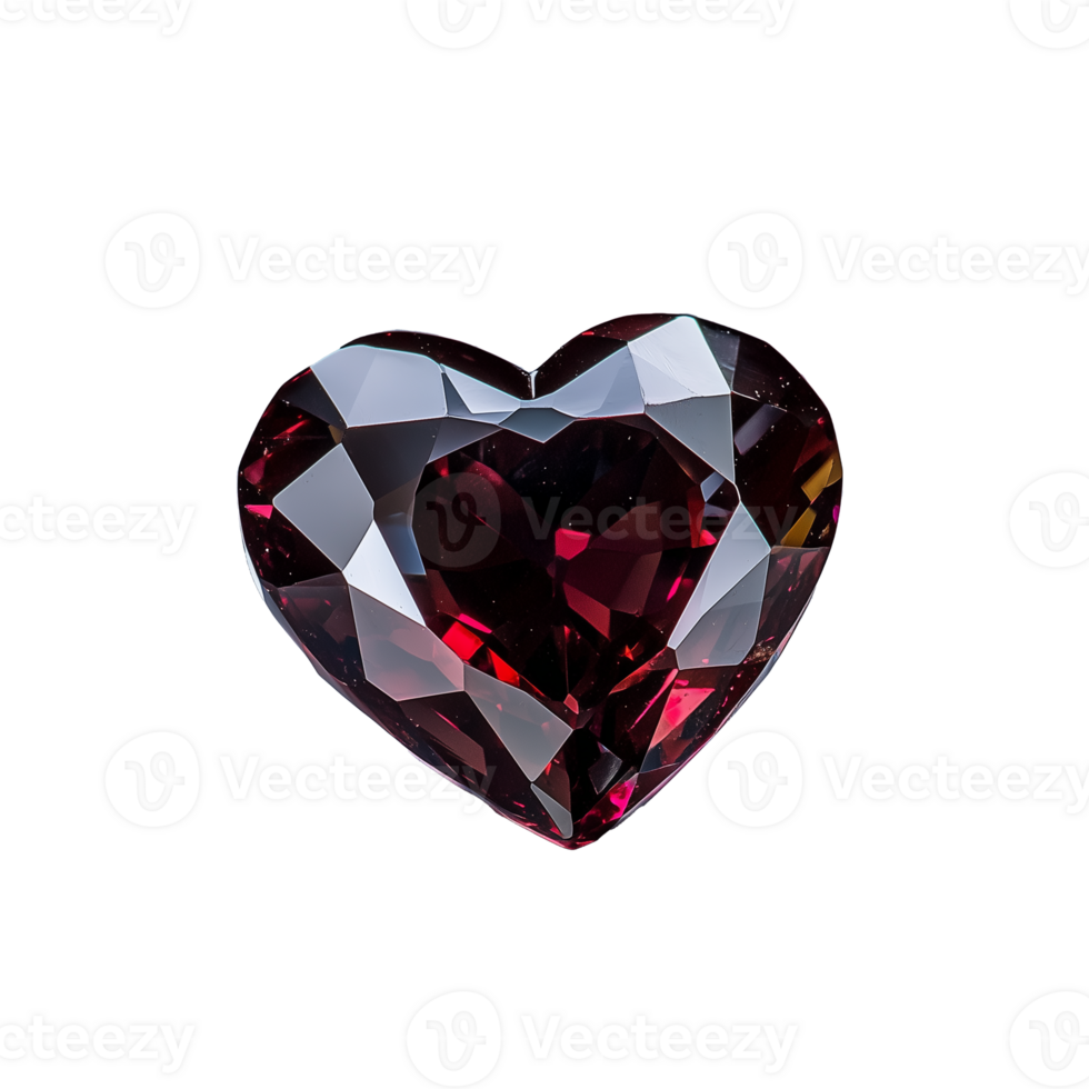 Heart-shaped ruby gemstone on transparent background with intricate facets and reflections png