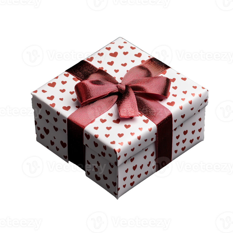 Heart-patterned gift box with ribbon on transparent background png