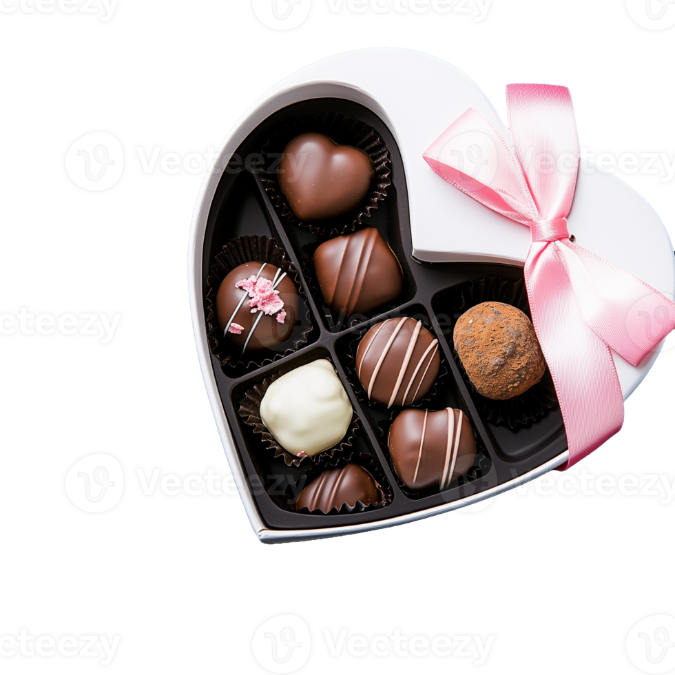 Assorted Chocolate Truffles in Heart-Shaped Box on Transparent Background png