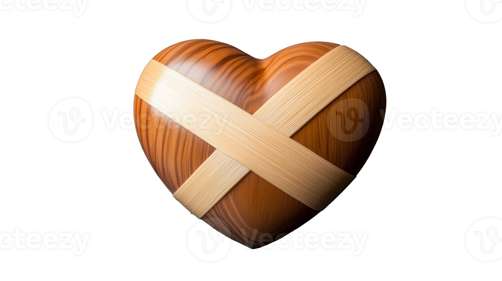 Wooden heart sculpture with bandage on transparent background png