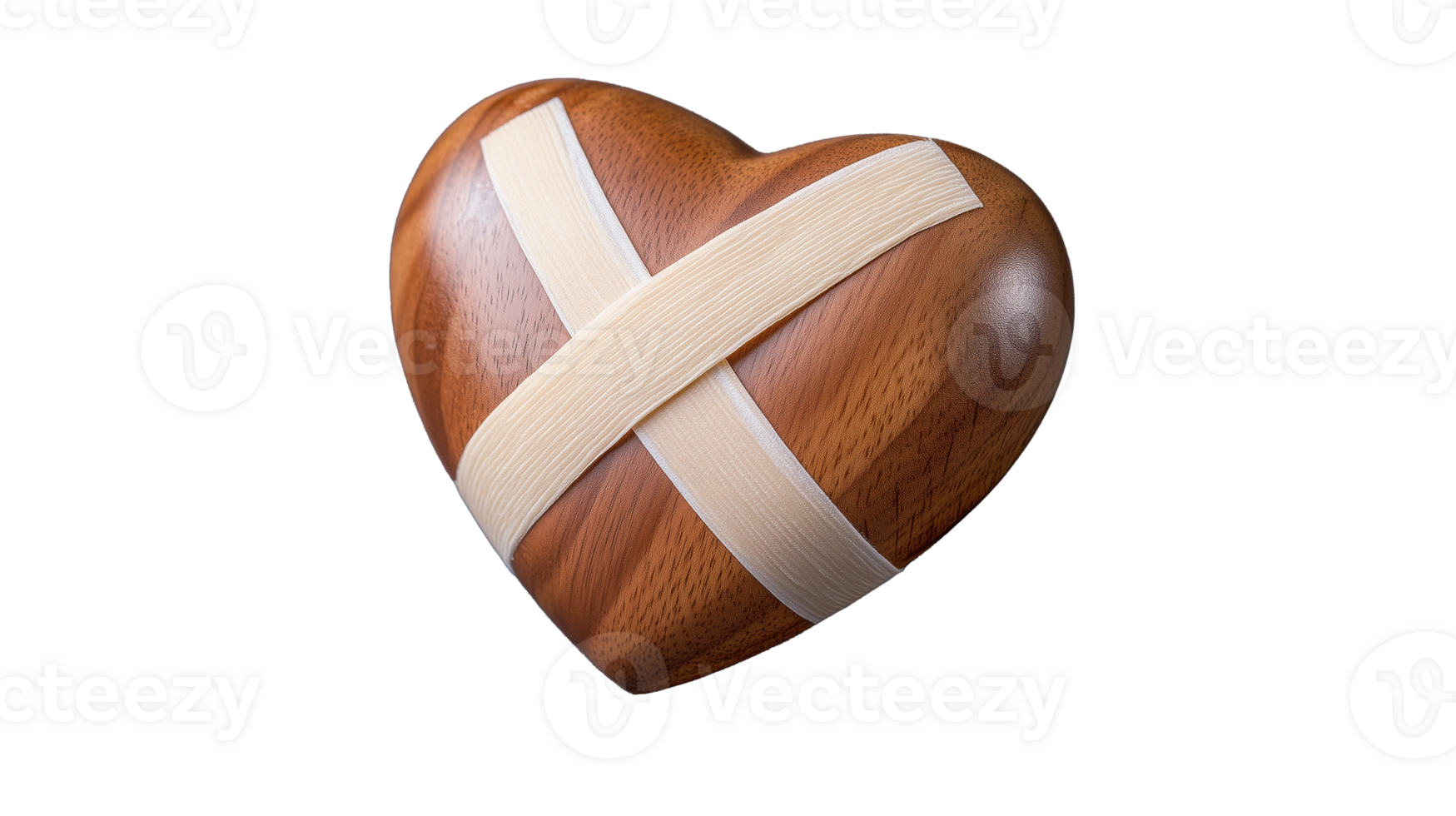 Wooden heart sculpture with bandage on transparent background png