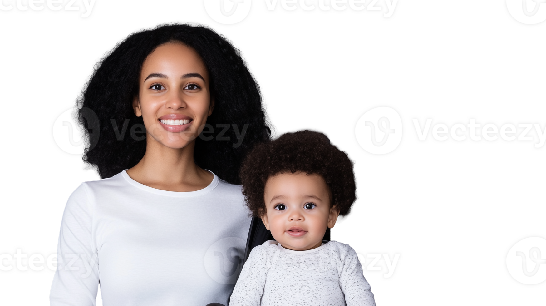 Smiling mother holding baby on transparent background in casual attire png