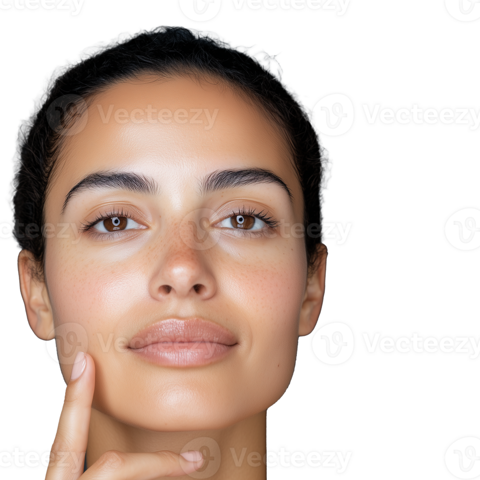 Woman with Natural Beauty Touching Chin on Transparent Background png