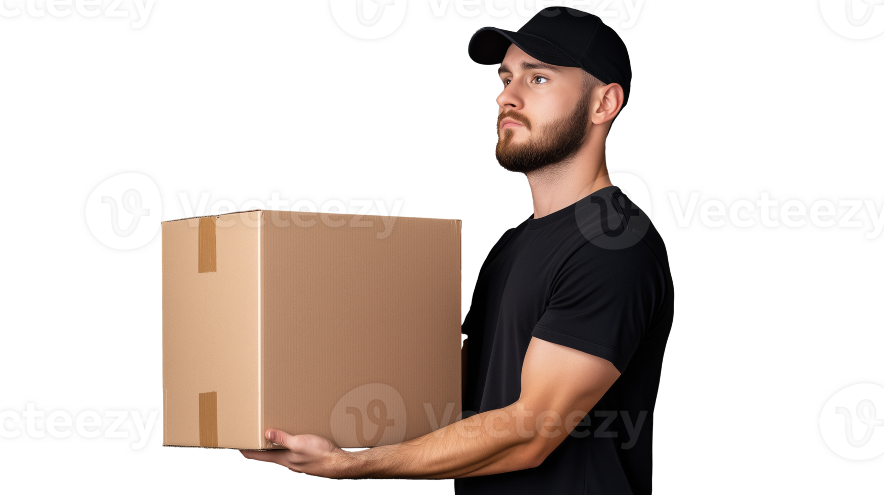 Man Holding Cardboard Box with Transparent Background for Delivery Concepts png