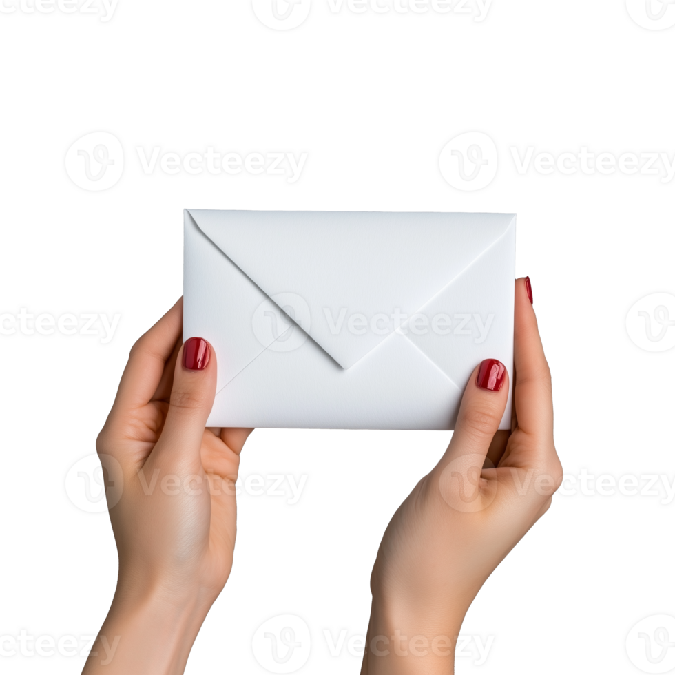 White Envelope Held by Hands on Transparent Background png