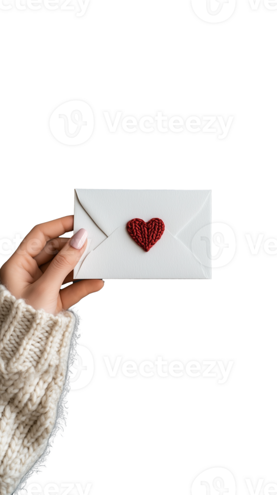 Hand Holding White Envelope with Red Heart on Transparent Background png