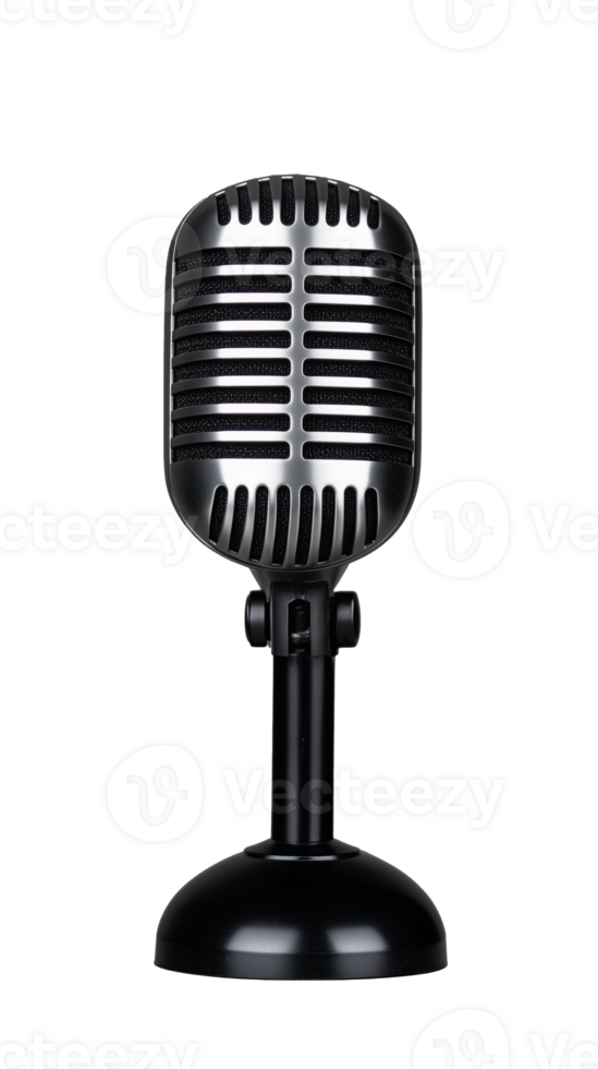 Classic microphone on a stand with transparent background for versatile designs png