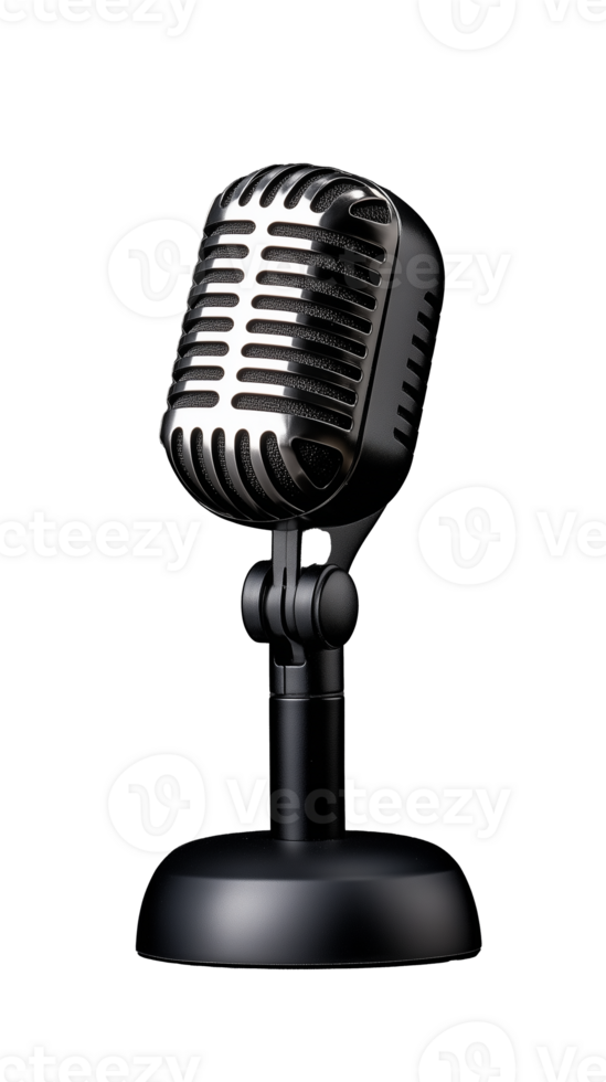 Vintage microphone with shiny metal finish on transparent background png