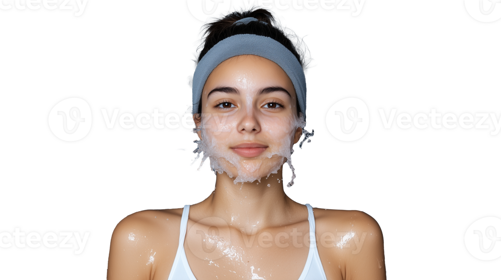 Woman with Cleansing Foam on Face with Transparent Background png