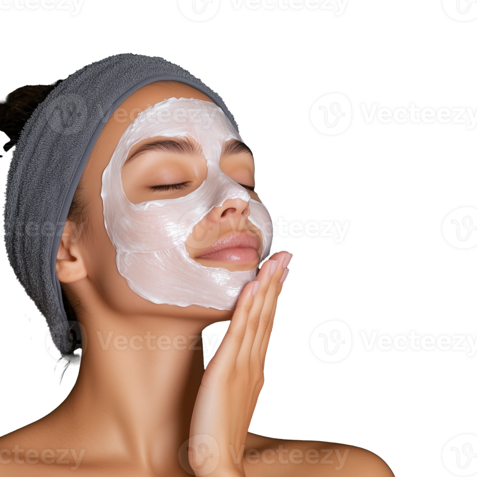 Facial mask application on serene woman with transparent background png