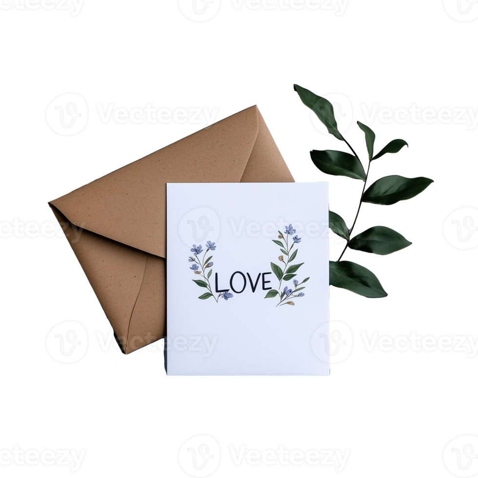 Love Greeting Card with Floral Design on Transparent Background png