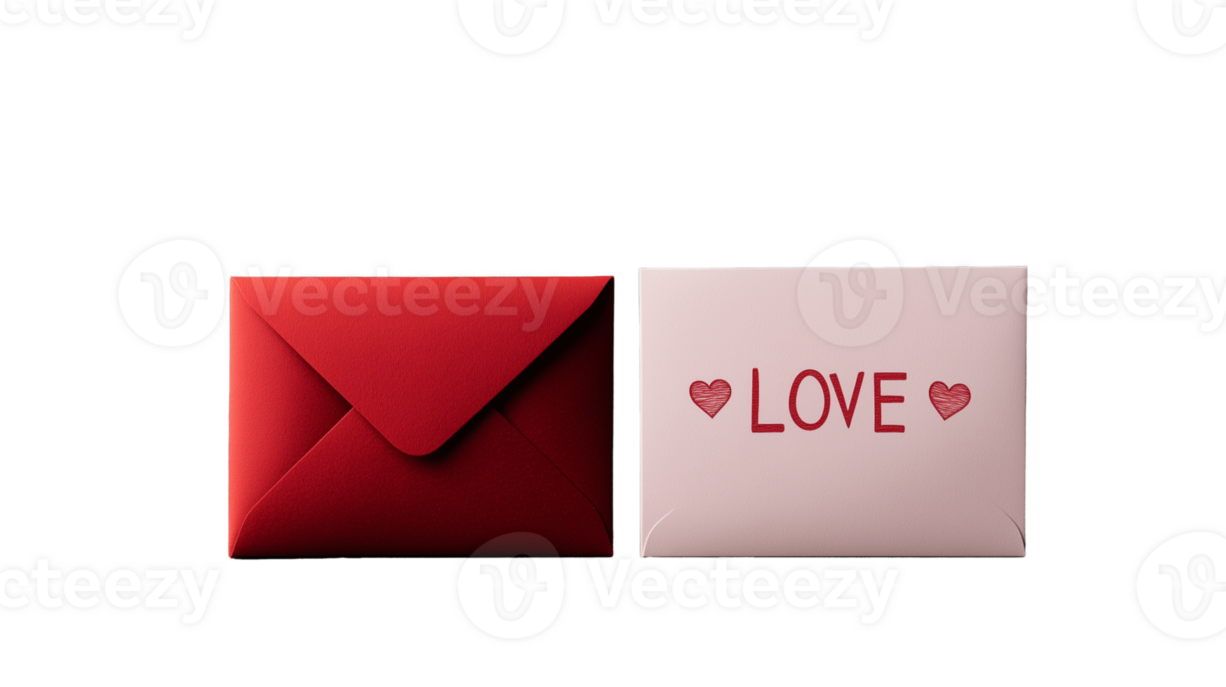 Red envelope and pink card with love message on transparent background png