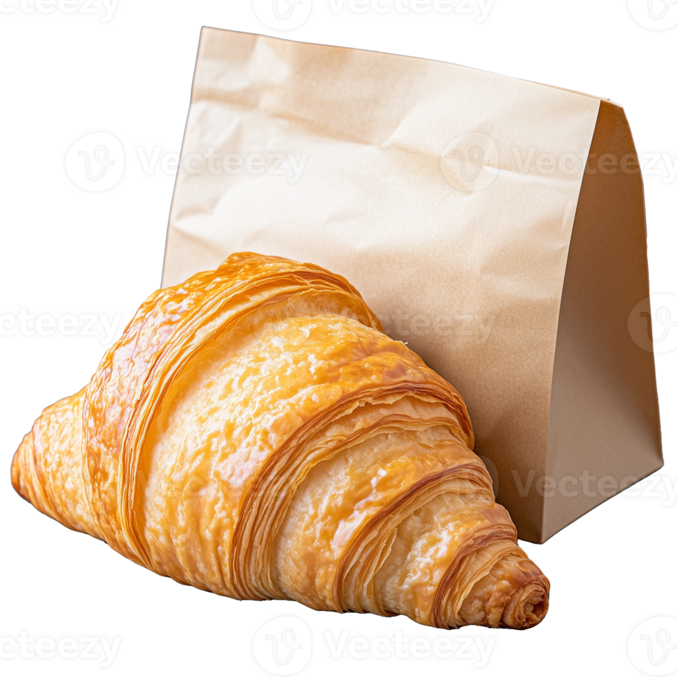 Freshly Baked Croissant with Brown Bag on Transparent Background png