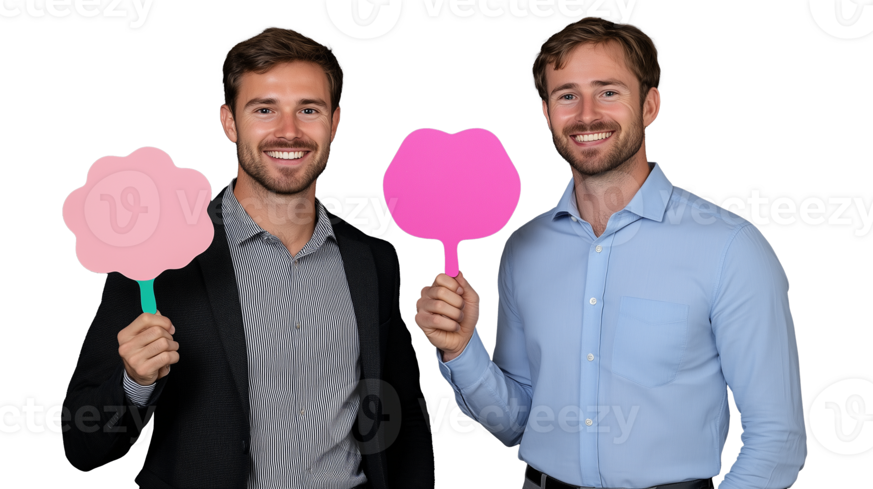 Two Men Holding Colorful Signs with Transparent Background png