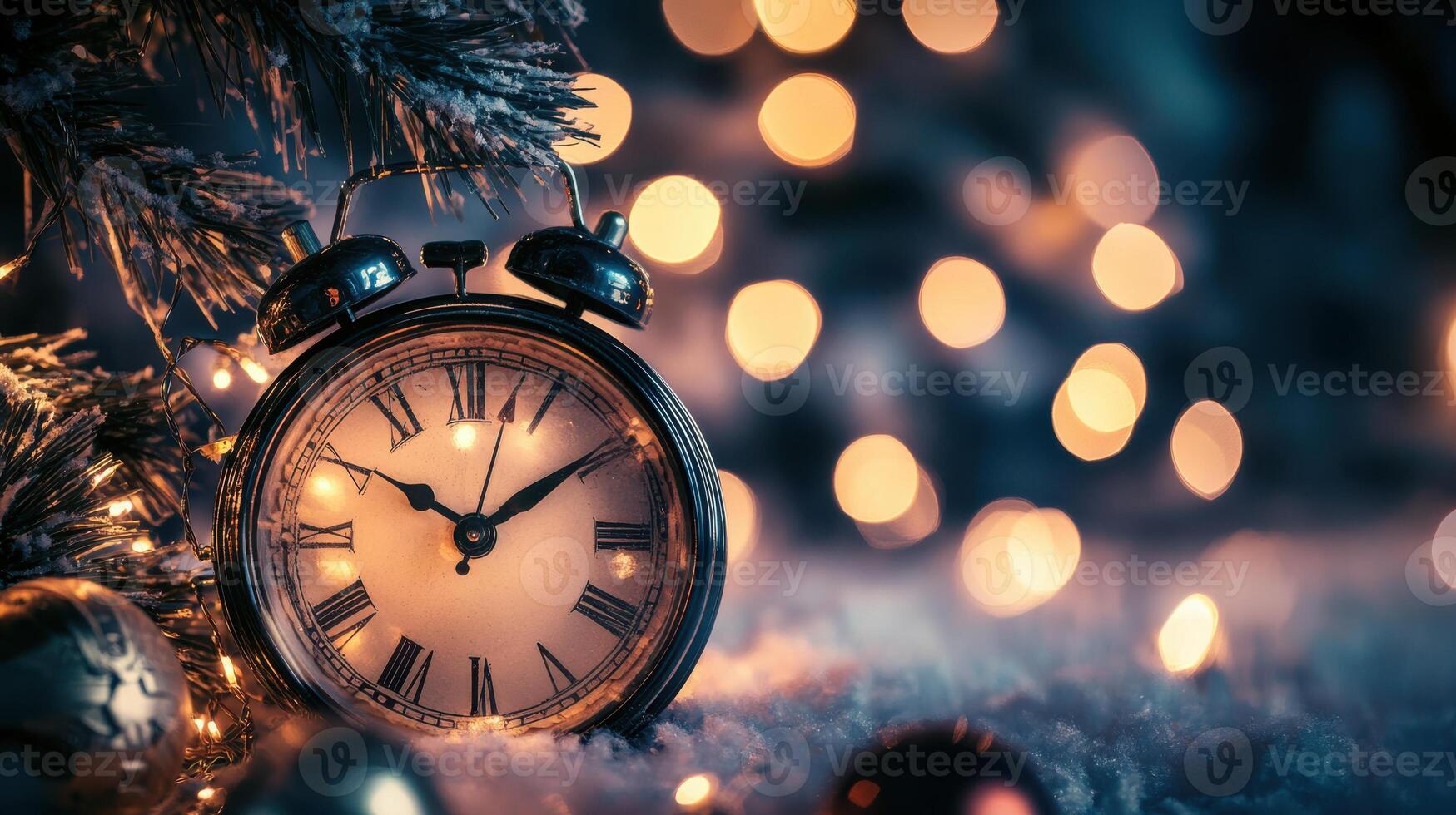 Fine art countdown clock in ethereal light, poetic New Year's scene. Christmas, New Year's Eve photo
