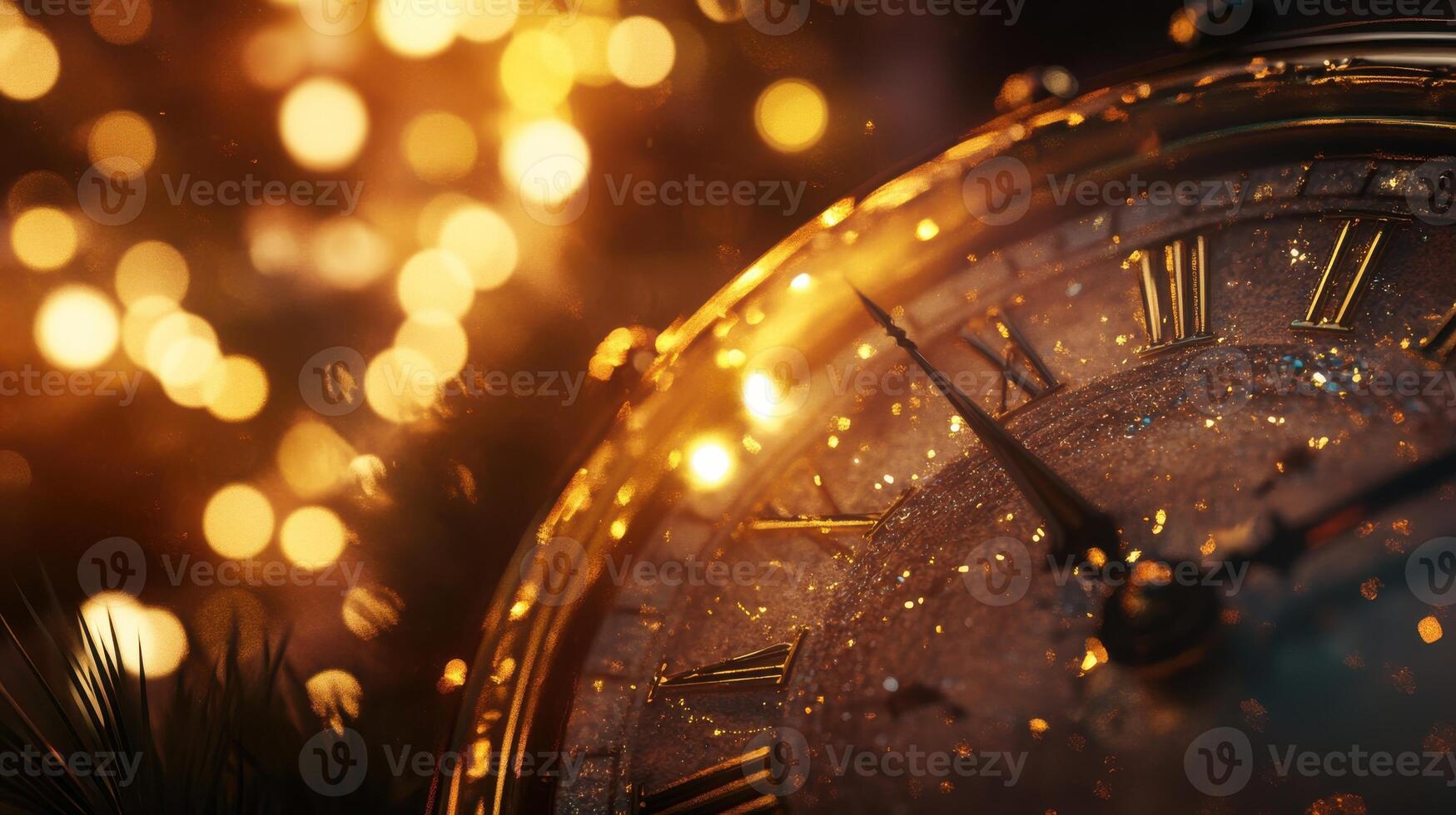 Festive clock with intricate textures, lifelike midnight countdown scene. Christmas, New Year's Eve photo
