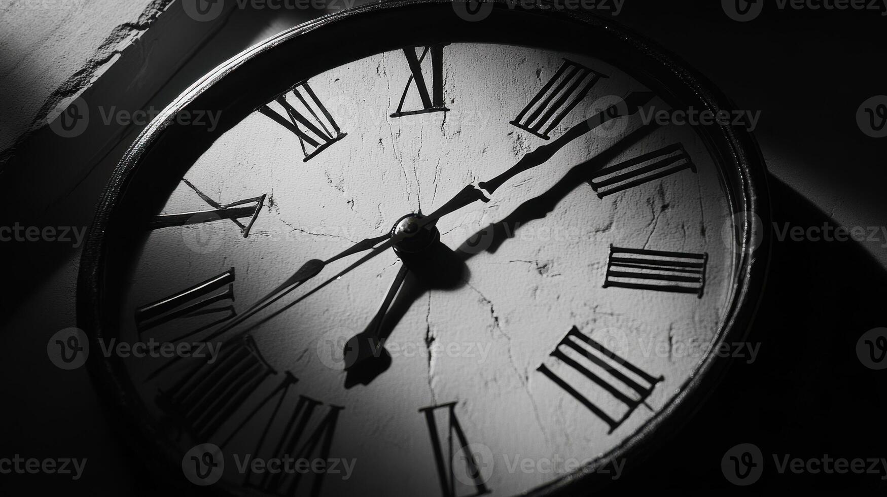 Classic New Year clock with strong contrasts, dramatic monochrome scene. Christmas, New Year's Eve photo
