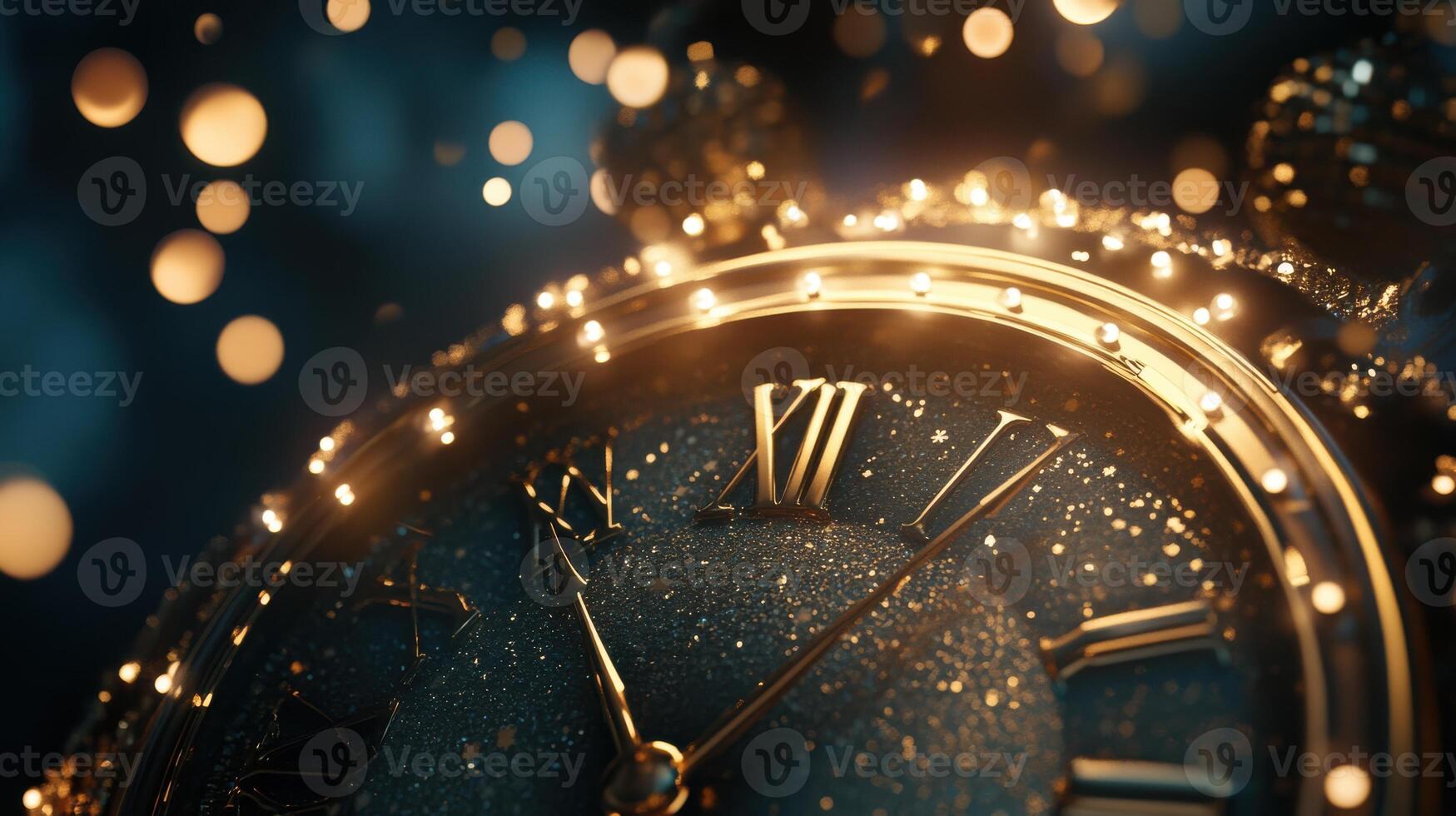 Realistic New Year clock with textures and lights, vivid festive atmosphere. Christmas, New Year's Eve photo