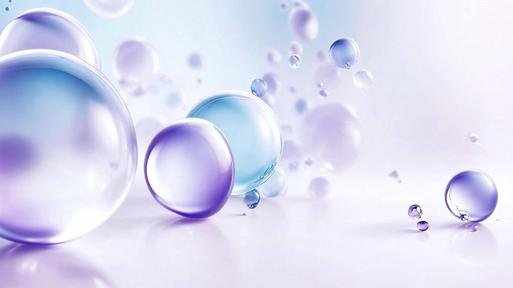 Elegant 3D bubbles with glossy surfaces, scattered across a blue purple gradient background. photo